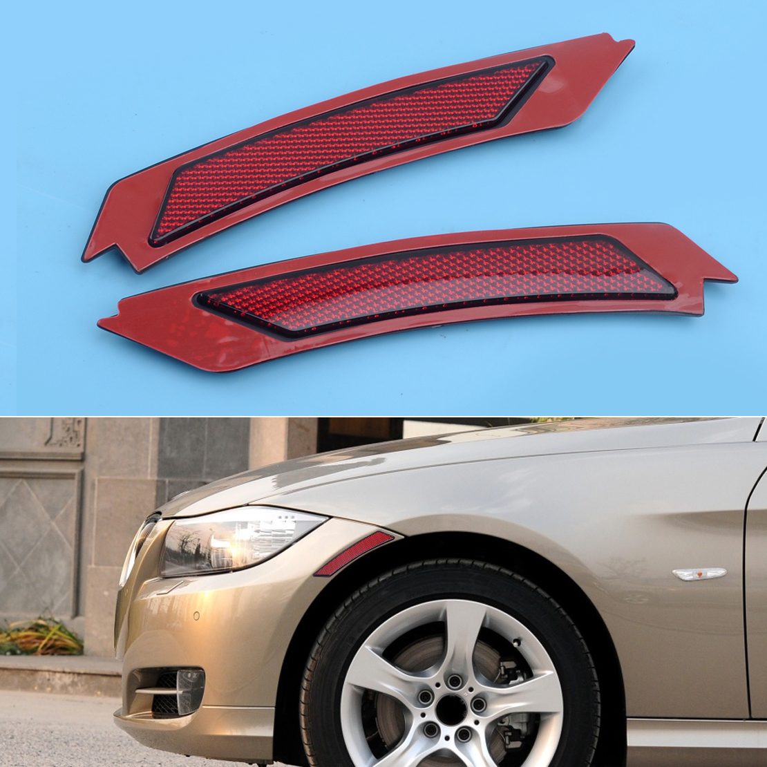 Red Front Bumper Reflector Side Marker Lights Lamps Fits For BMW E90 E91 LCI