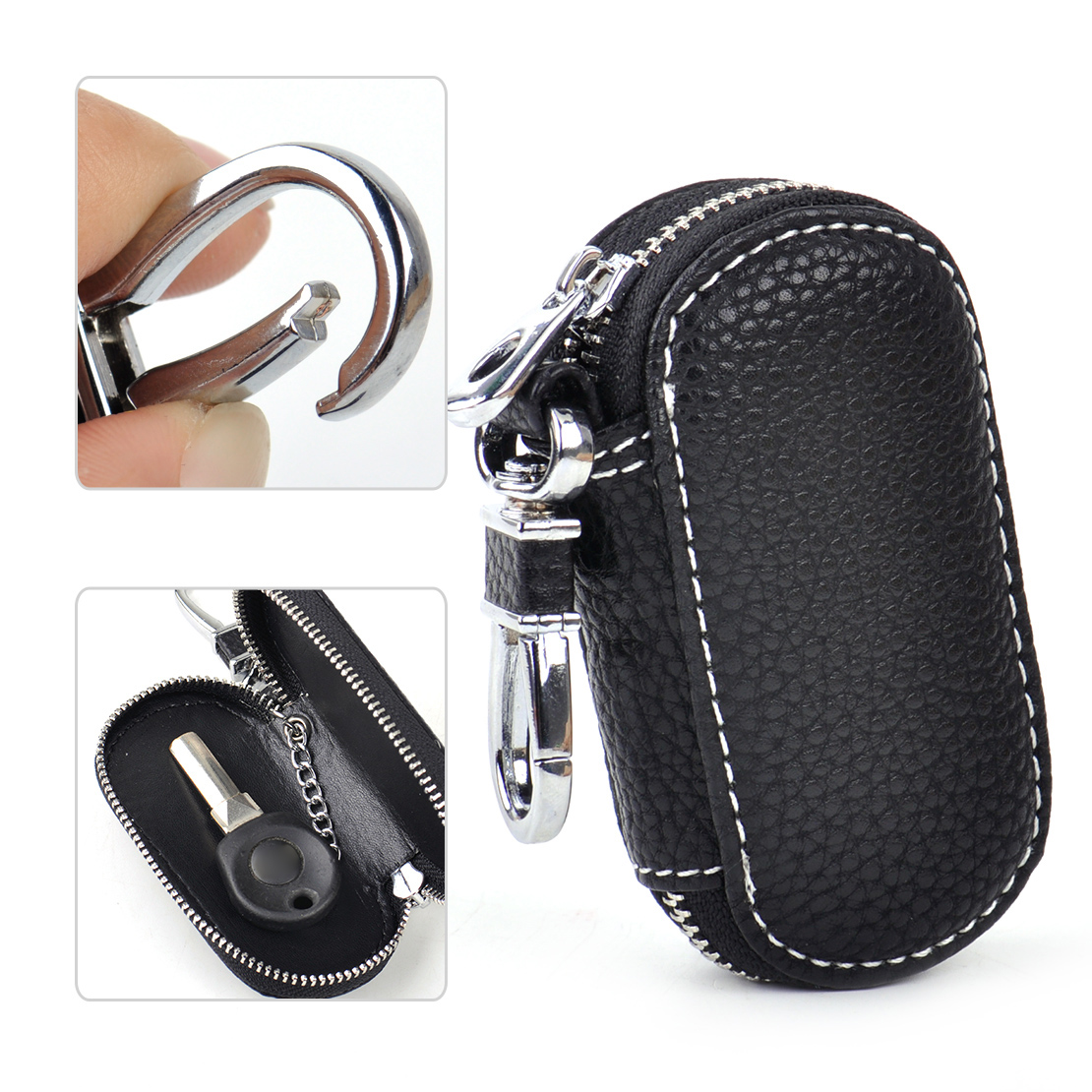 Universal 9x5x2.4cm Car PU Leather Smart Remote Key Holder Bags Cases Fob Black