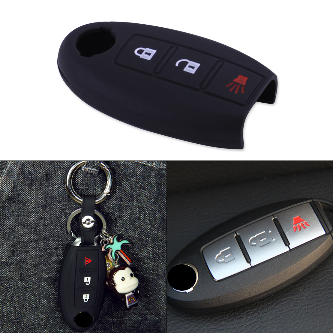 Red 3BTN Remote Key Fob Case Shell Silicone Cover For Nissan Juke Murano Leaf