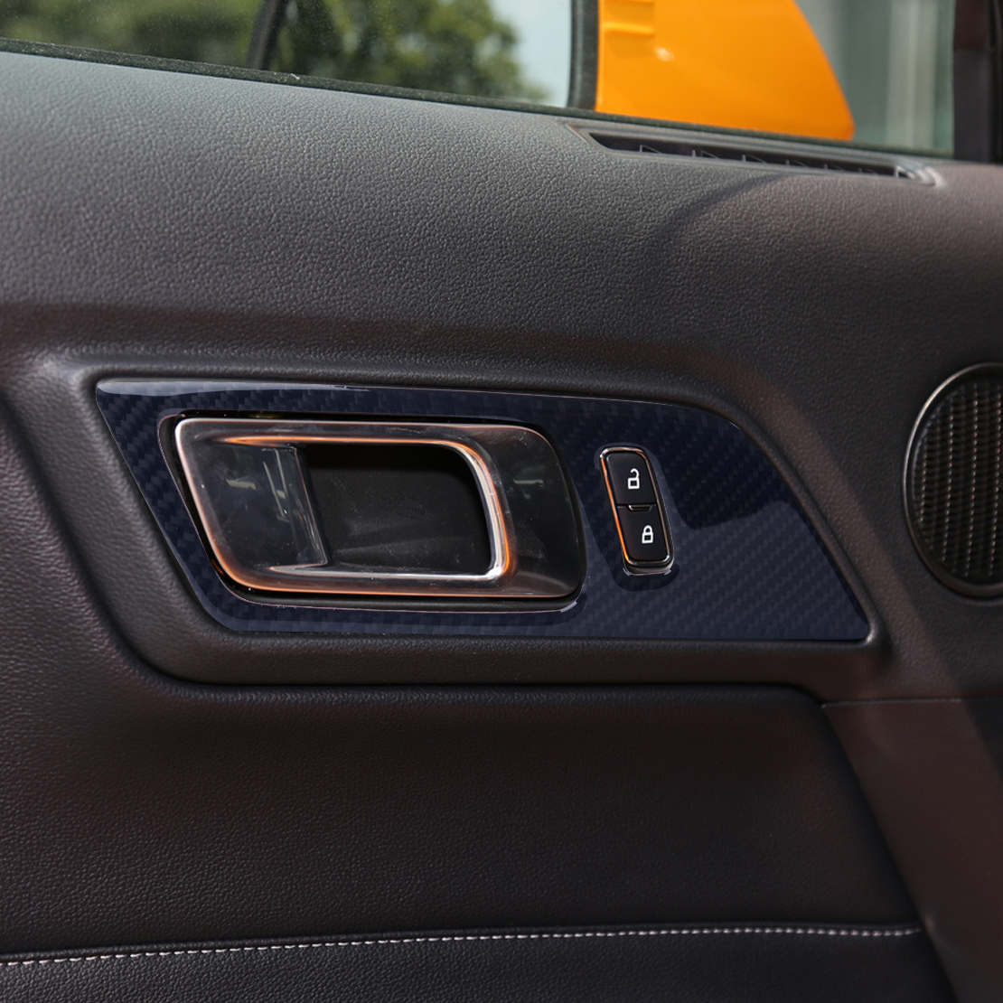 2pcs Carbon Fiber Interior Door Handle Frame Cover Trim For Ford Mustang 2015 18 Ebay