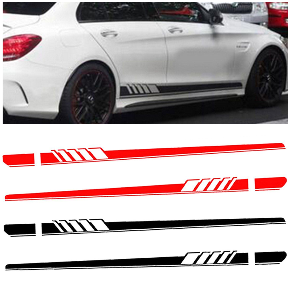 2Pcs Sports Racing Car Graphics Both Side Body Vinyl Long Stripe Decal Stickers