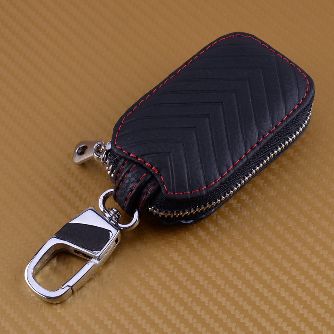 Car Key Chain Bag Genuine Leather Smart Key Holder Cover Remote Fob Zipper Case