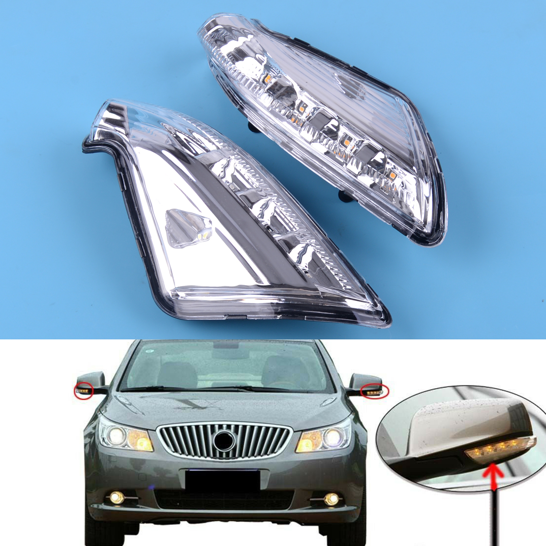 Rear Front L+R Side View Mirror Turn Signal Light Fit for Buick
