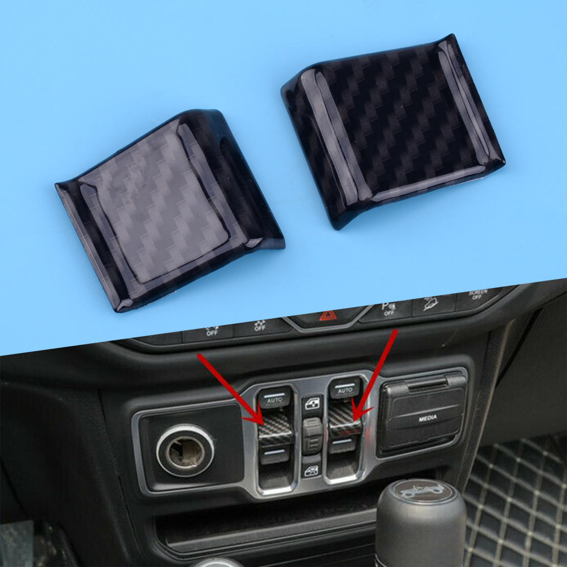 Carbon Fiber ABS Window Switch Button Cover For Jeep Wrangler JL 2018-2019 2pcs