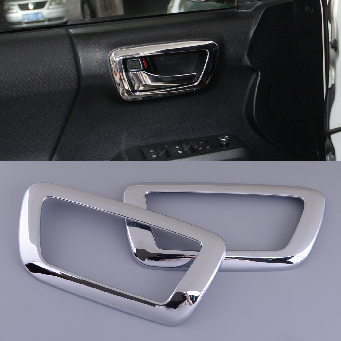 2Pcs Silver Interior Door Handle Panel Cover Fit For Toyota Tacoma 2015 ...
