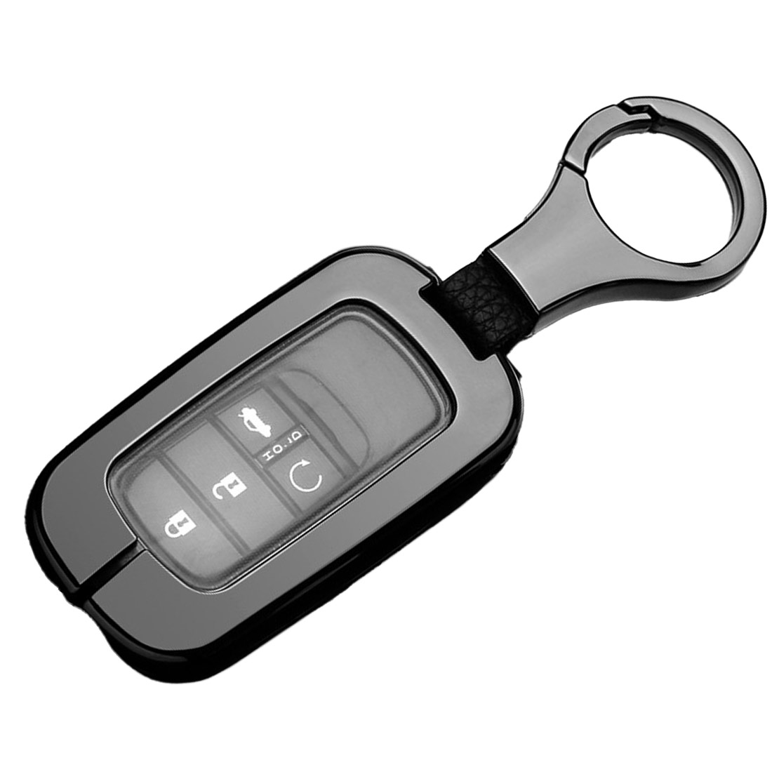 WSAuto Key Fob Cover With Metal Leather Keychain Compatible With Honda Accord CR-V CR-Z Fit Insight 2007 2008 2009 2010 2011 2012 2013 2014 2015 Accessories Soft TPU Protection Case ShellBlack