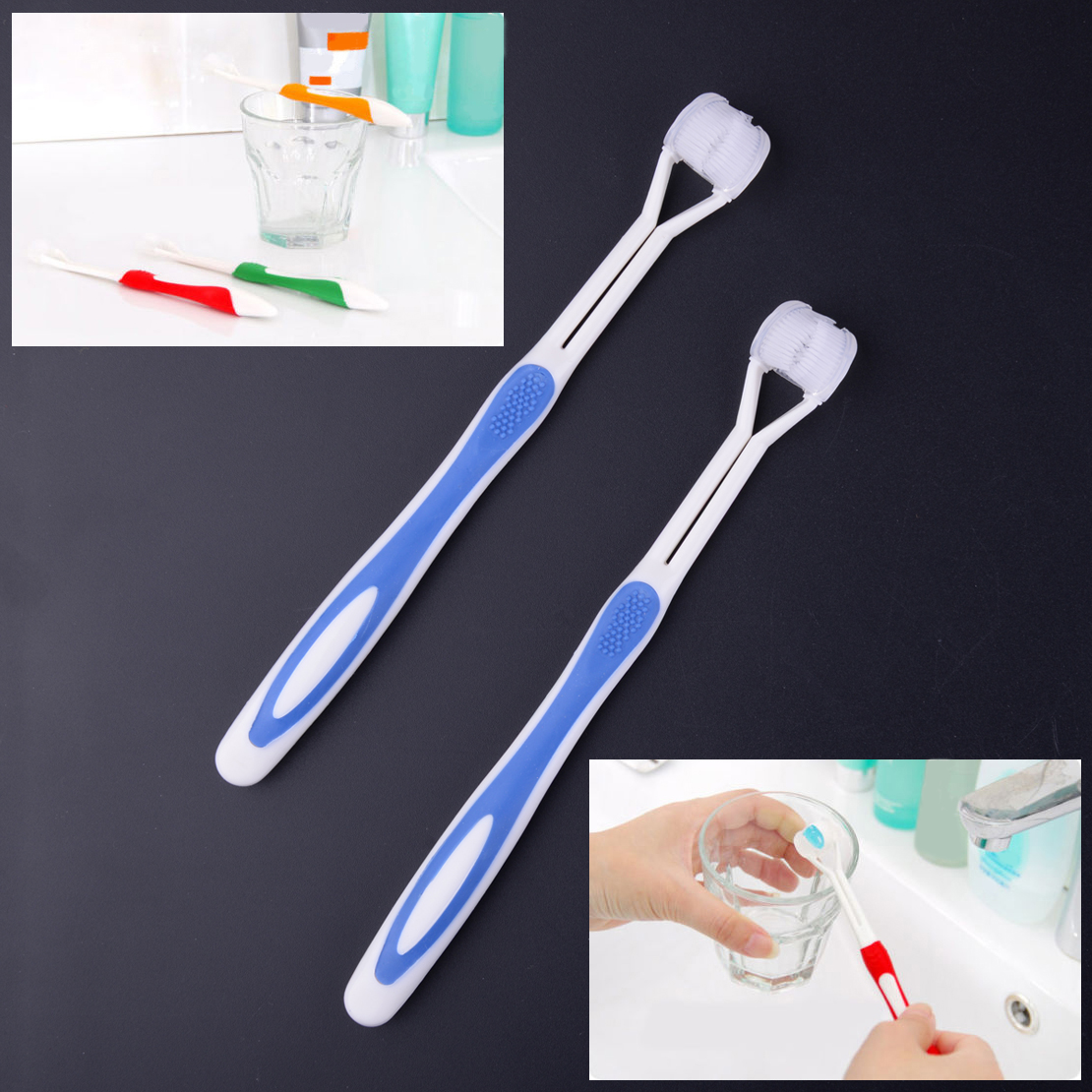 2x18cm Toothbrush 3-Sided Nylon Teeth Oral Health Cleaner Dental Care ...